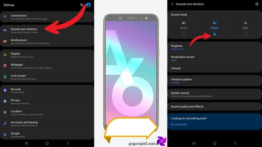 Turn on the Vibrate on Samsung Galaxy A6 2018.